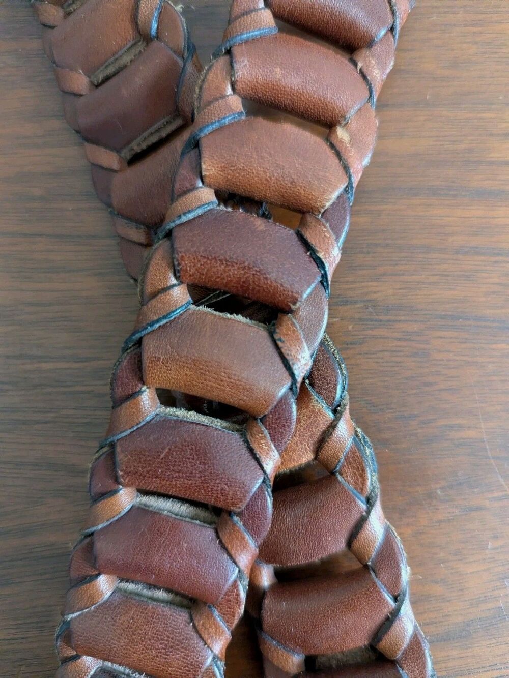 Vtg 90s Braided Ladder Box Woven Leather Belt Brown Brass Buckle Preppy Classic - Picture 10 of 10